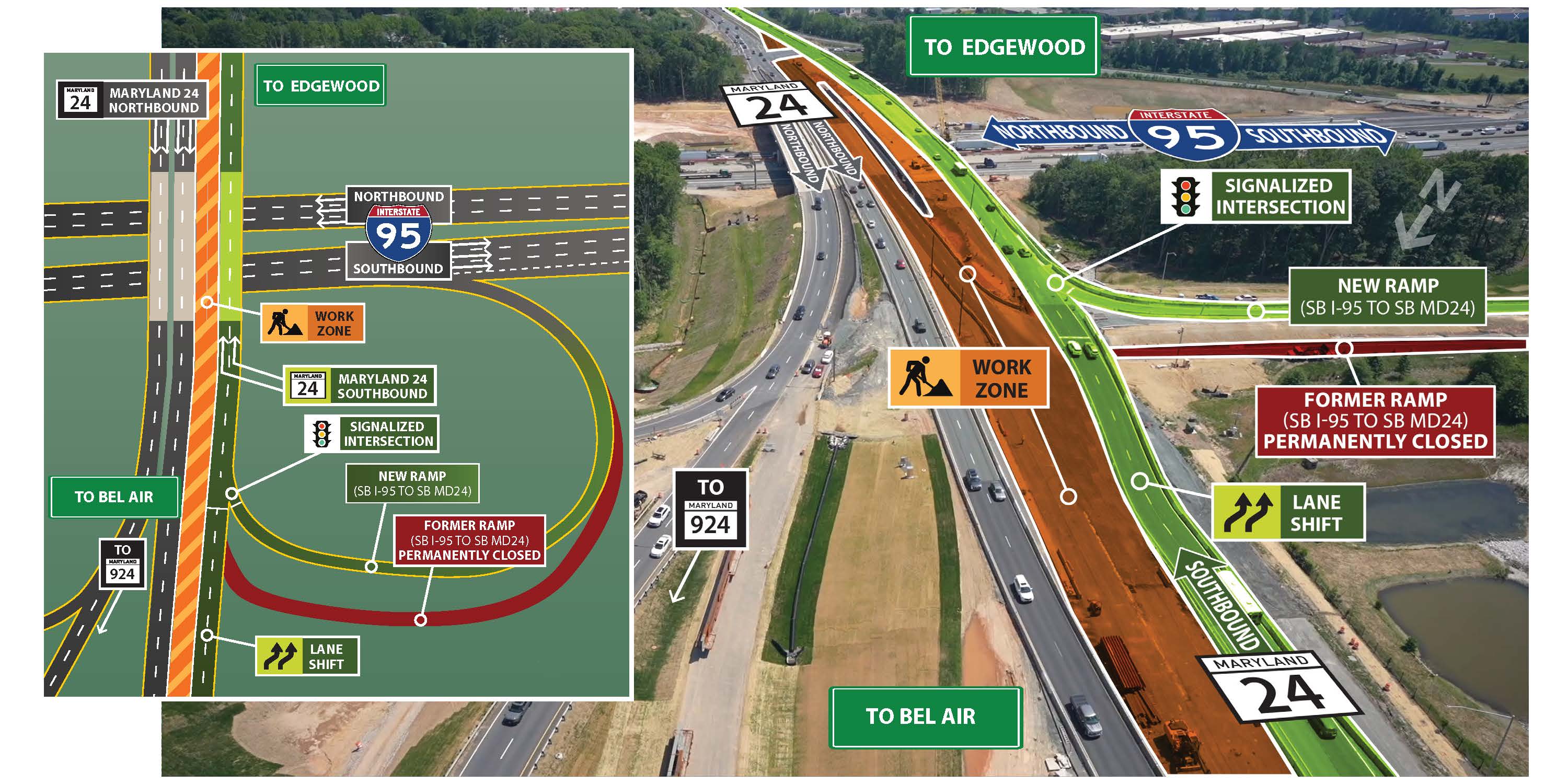 Map detailing the ramp closure at MD 24 bridge over I-95