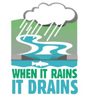 WHEN IT RAINS IT DRAINS LOGO