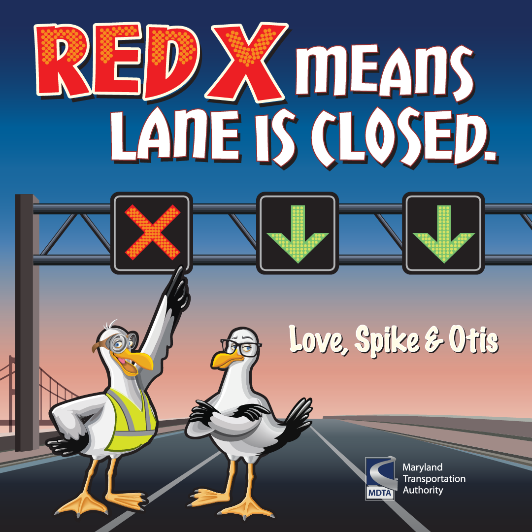 Red X means lane is closed.