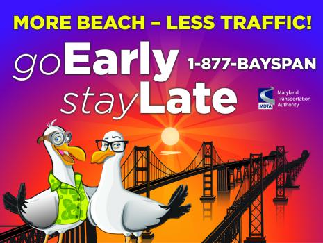 Go early stay late.  More beach less traffic. 1-877-BAYSPAN